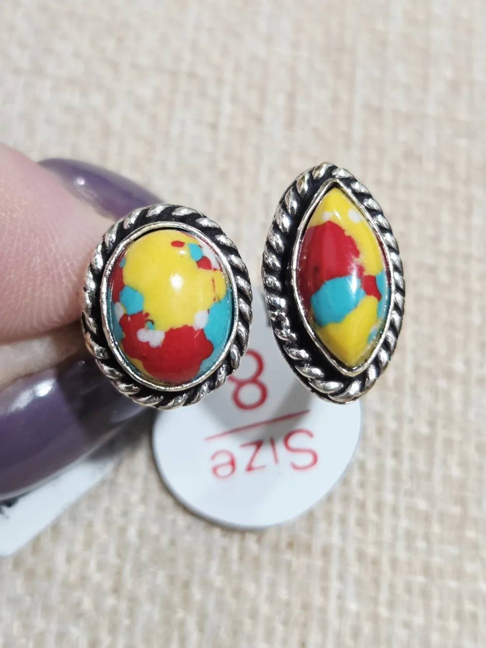 Yellow Mosaic Agate Stone Rope-Frame Women’s Ring Set - Picture 2 of 3